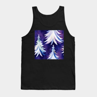 Watercolor Blue and White Christmas Trees Tank Top